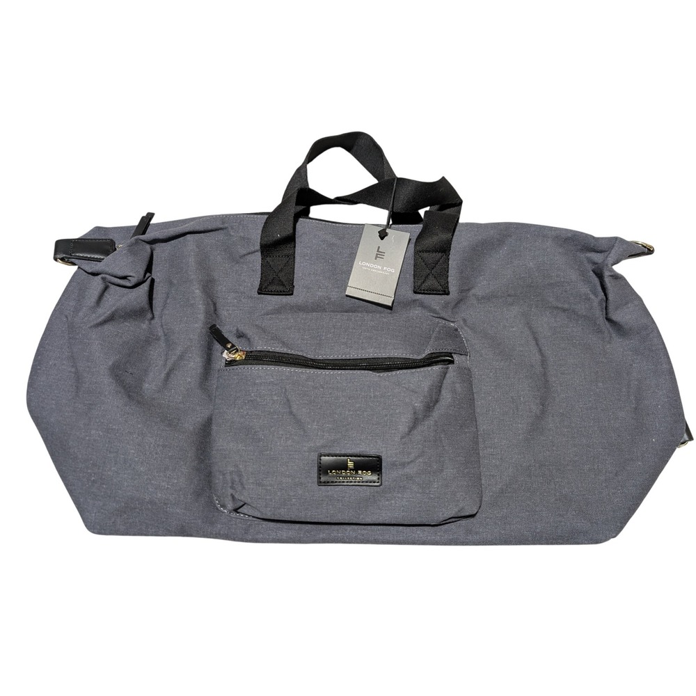 London Fog Canvas Duffel Unisex Gray Denim Weekender Travel Bag Carry On NWT